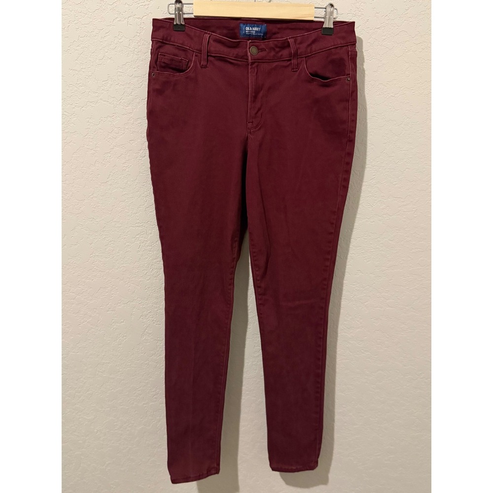 Old Navy Rockstar Mid-Rise Skinny Jeans Burgundy Maroon Size 10 Standard Stretch